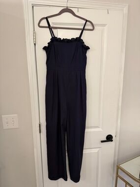 Naked Zebra Navy Ruffled Square-Neck Jumpsuit